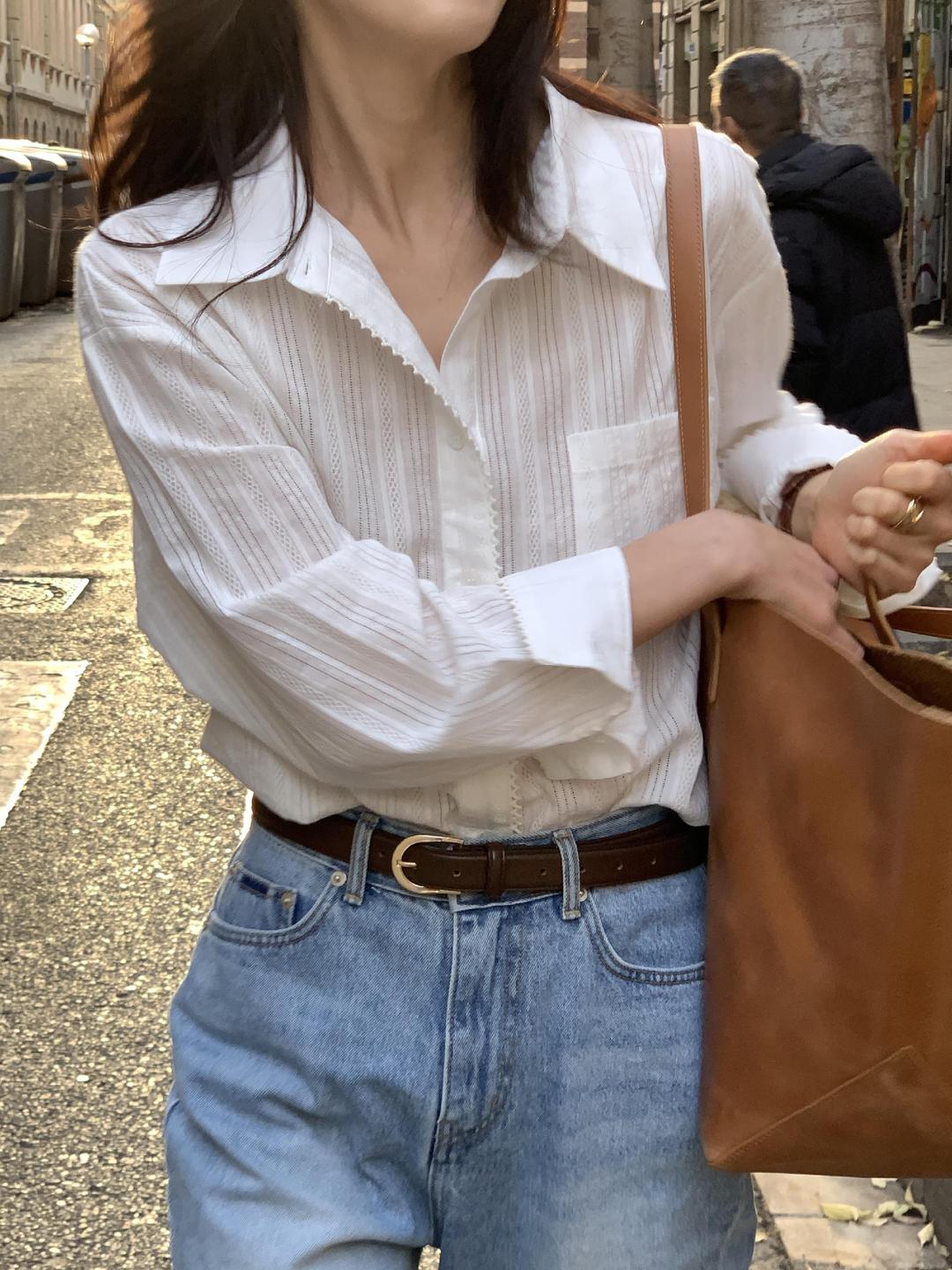 모우 [주문폭주][당일발송]다인 페미닌 레이스 화이트 블라우스 셔츠