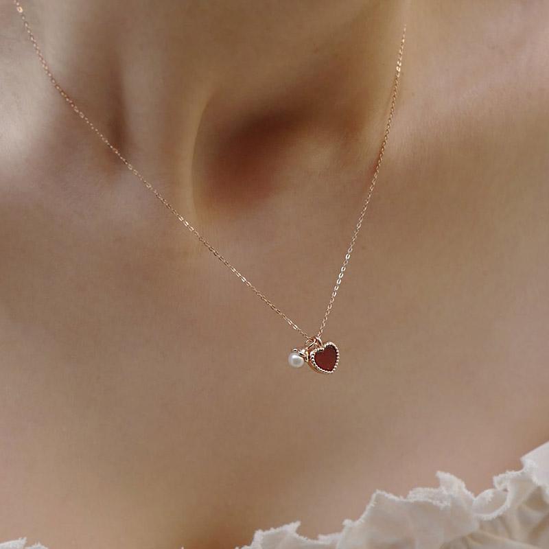 Alice Heart Pearl Necklace (Rose Gold)