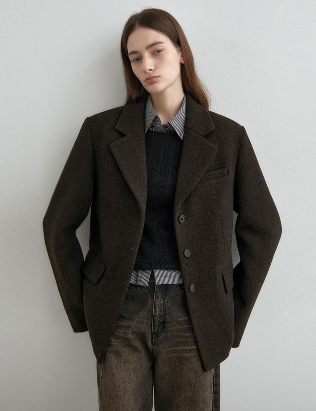 클래식 울 블렌드 블레이저 자켓 브라운 MDJK046BROWN