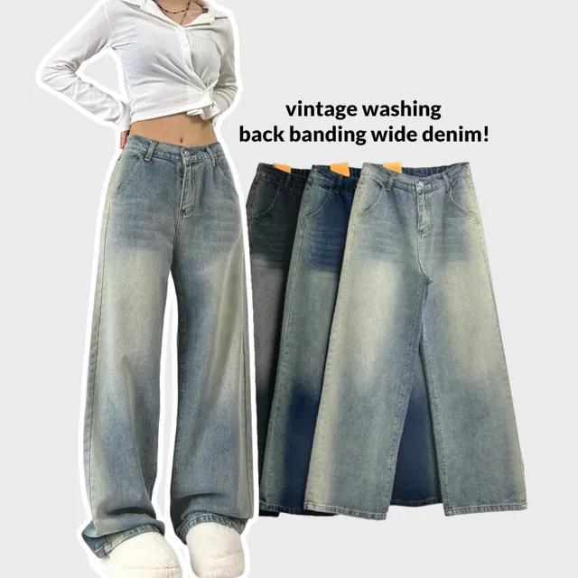 🤍봄,여름🤍 vintage washing back banding wide denim! 3col
