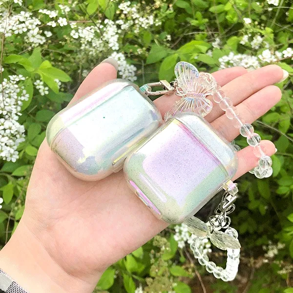 블링블링케이스 (당일출고) 글리터 나비 체인 투명 키링 에어팟 케이스