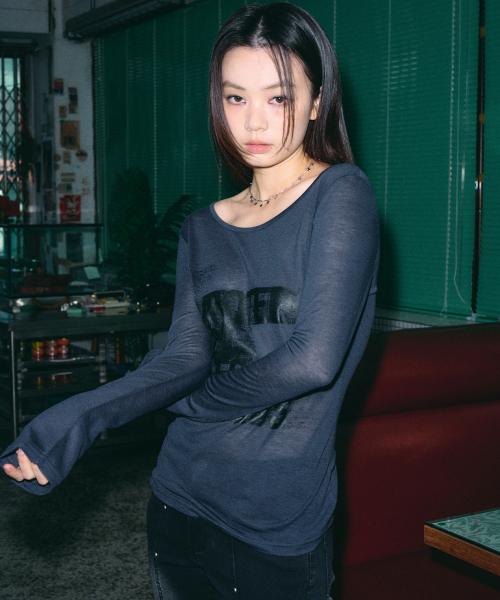 헬레네파리스(HELENE PARIS)  로우트 시스루 보트넥 롱 슬리브 [프로스트 그레이] - 사이즈 & 후기 | 무신사