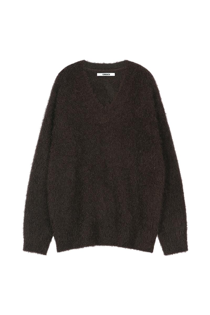 Soft Fur V-neck Knit Top (BROWN)