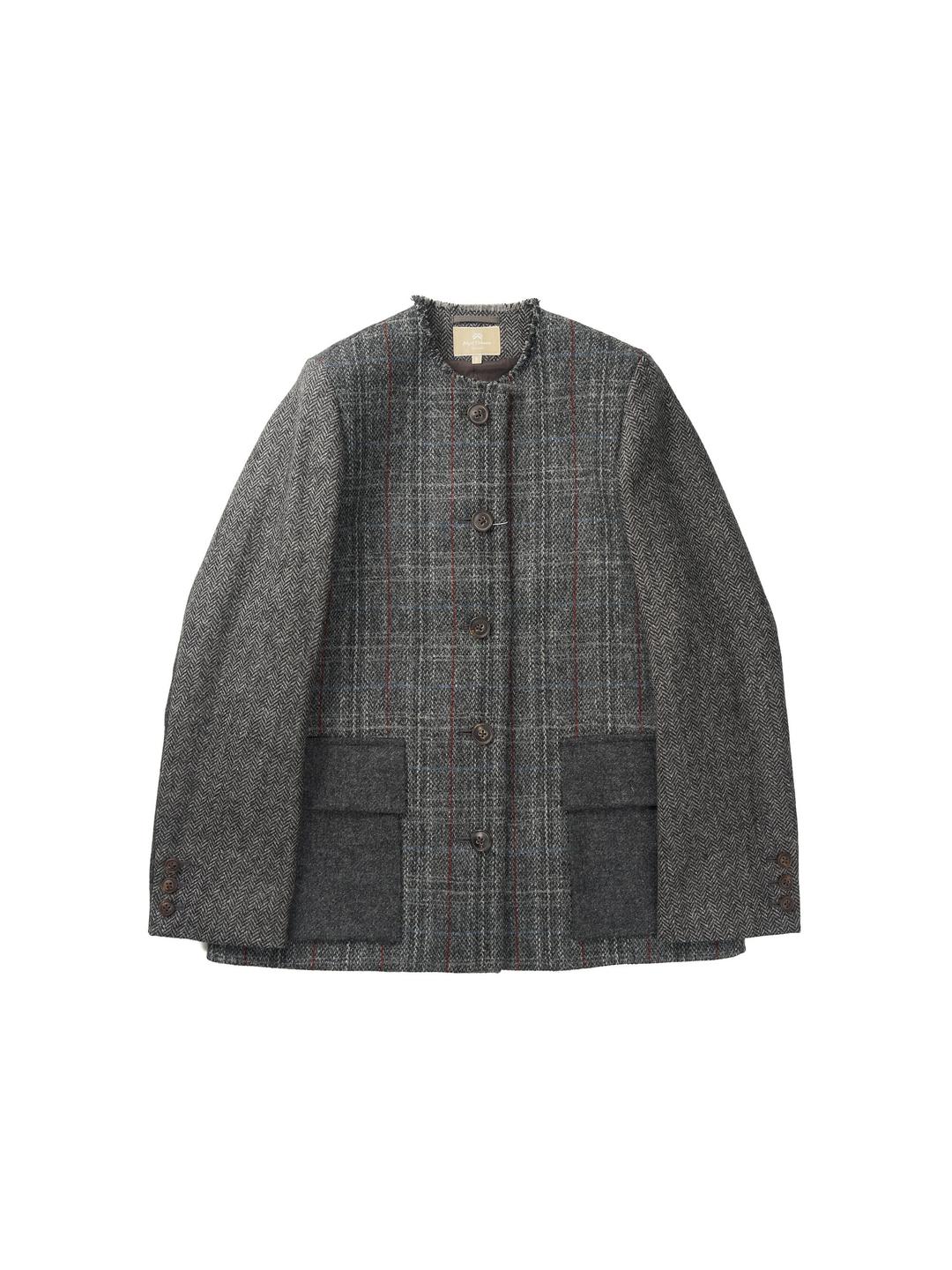 Collarless Jacket British Tweed Charcoal Grey (Women)