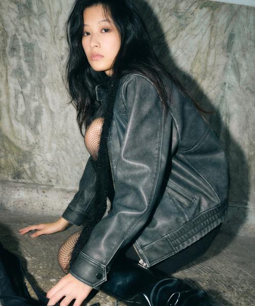 워시드 레더 블루종 점퍼 [빈티지 그레이]