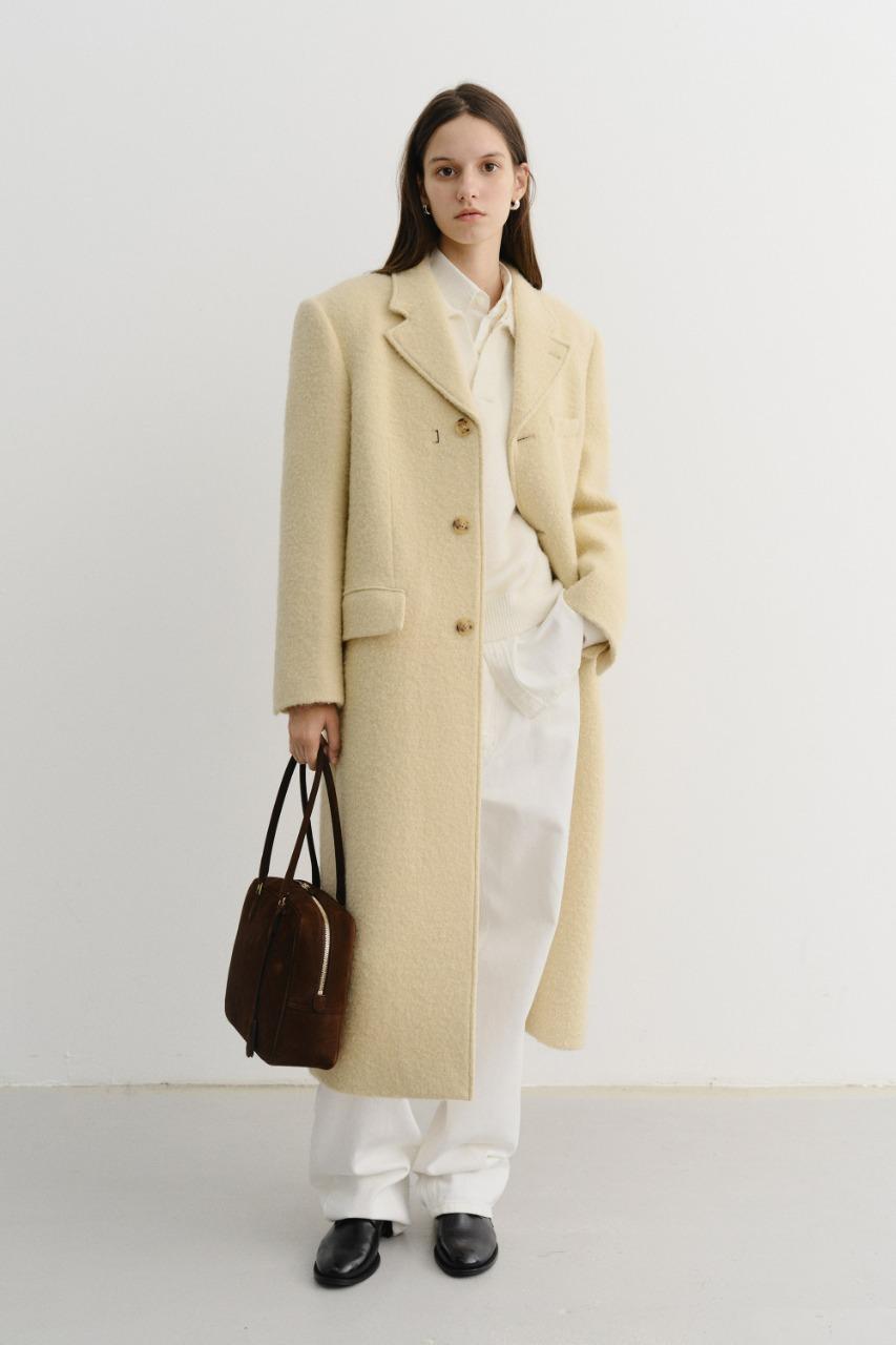 [LIMITED OFFER] UNISEX 2-WAY 3 BUTTON BOUCLE WOOL COAT BUTTER CREAM