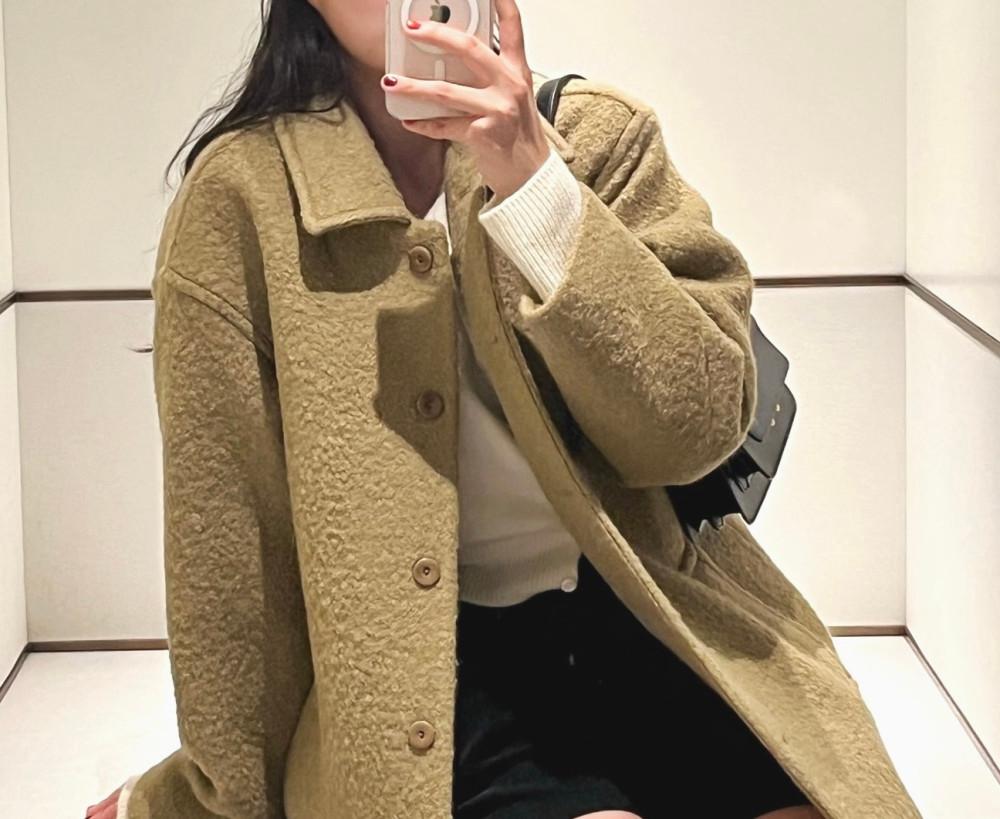 (블랙 당일) 버베인 알파카 부클 하프 코트