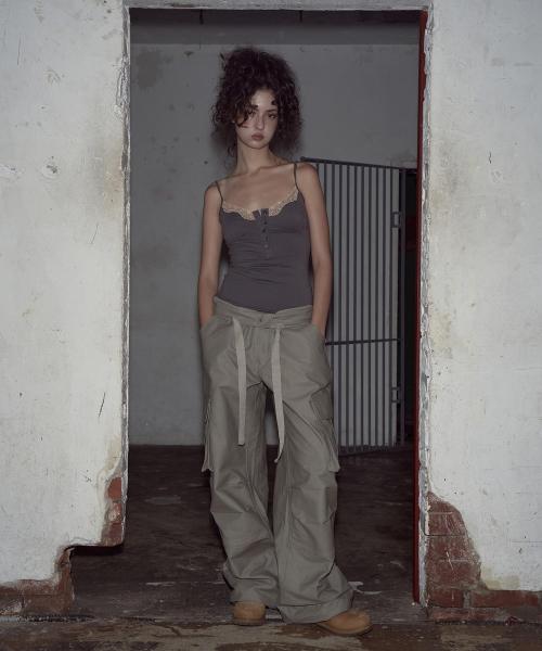 플리즈노팔로우(PLEASENOFOLLOW)  Anny Lace Button Dress (mini ver.) (Charcoal/Peach) - 사이즈 & 후기 | 무신사