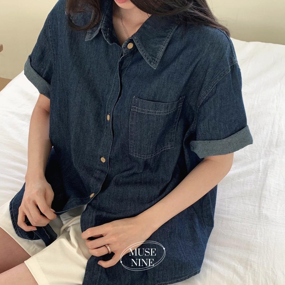 뮤즈나인 [여름소재🩵/누적1만장돌파] 윈더 데님 반팔 셔츠