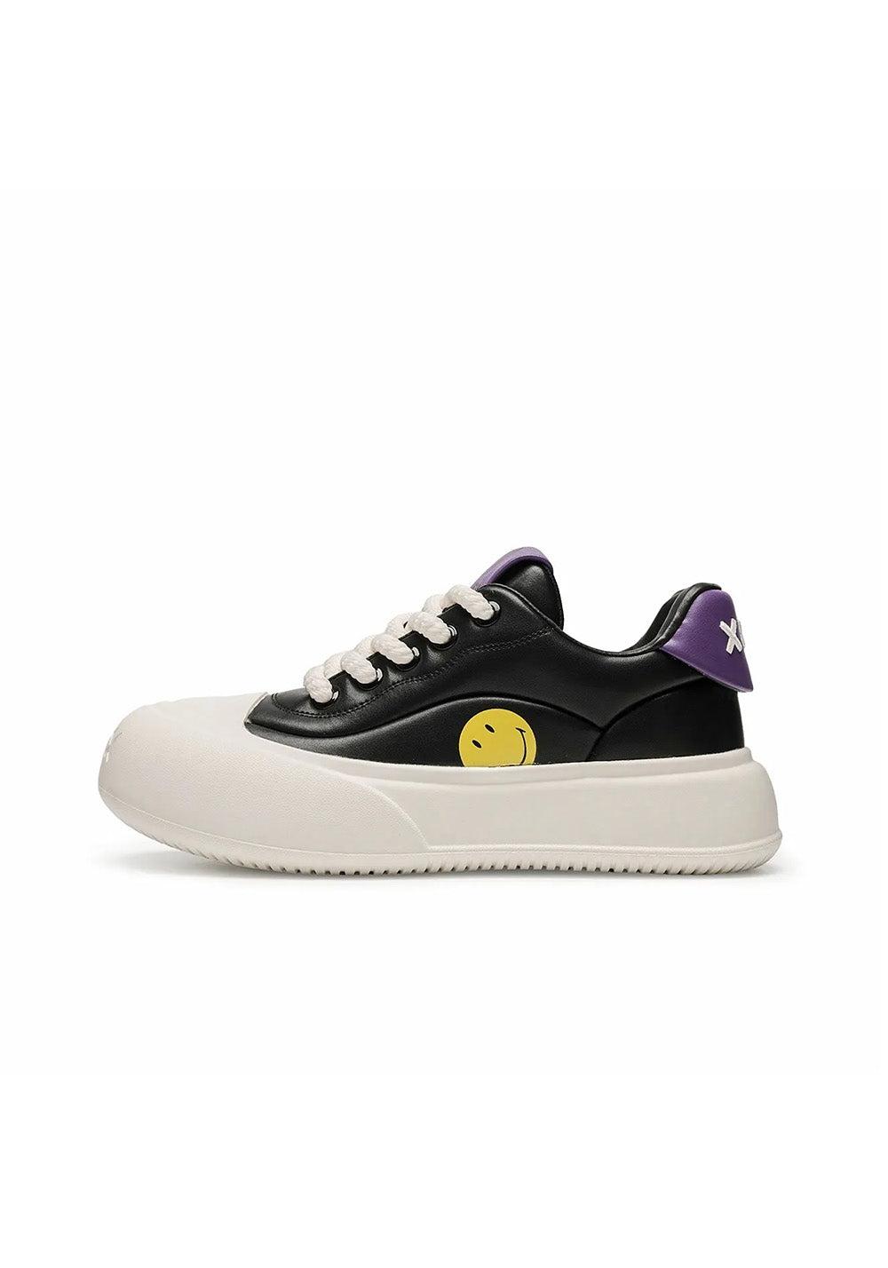 SMILEY丨Split Leather French Smiley Slip-Ons (Low-Top) - Black & Purple / US 3.5 MEN / US 5 WOMEN = IT 35