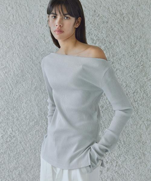 오프숄더 립 티셔츠 / 민트 그레이