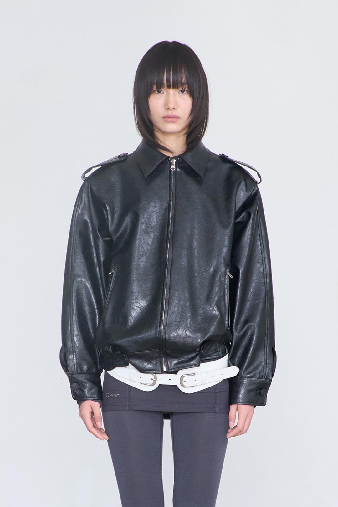 Leather Epaulet Jacket _ Black