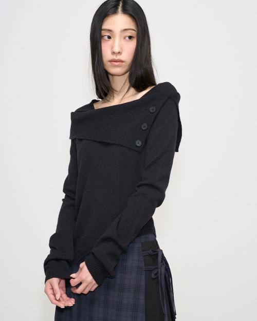 미세키서울(MISEKI SEOUL)  Oblique line button knit BLACK - 사이즈 & 후기 | 무신사