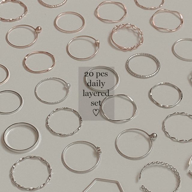 [20개세트] 실버 로즈골드 데일리 심플 기본 포인트 물결 꼬임 민자 진주 하트 큐빅 한달 일주일 봄 여름 개강룩 새내기 레이어드 실 우정 애끼 마디 약지 오픈 반지 링 선물 세트