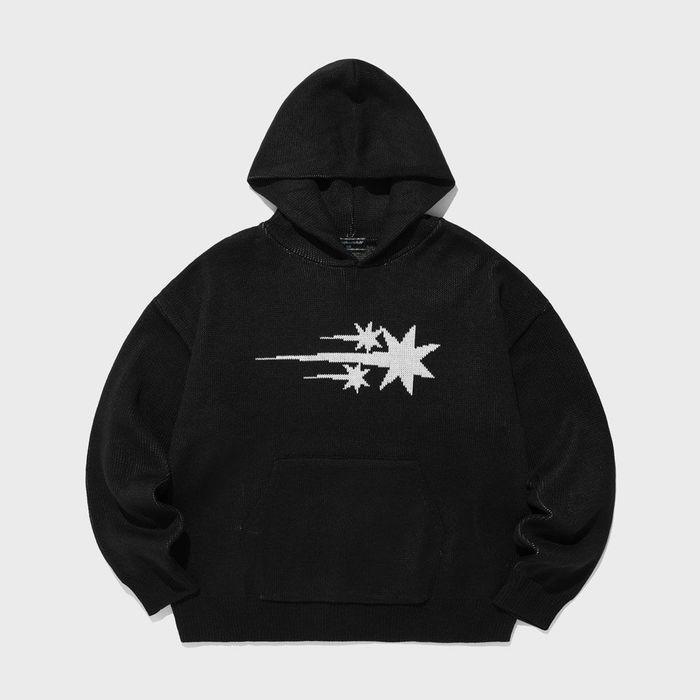 3STARS LOGO KNIT HOODIE_BLACK(NG2DFUK610A)