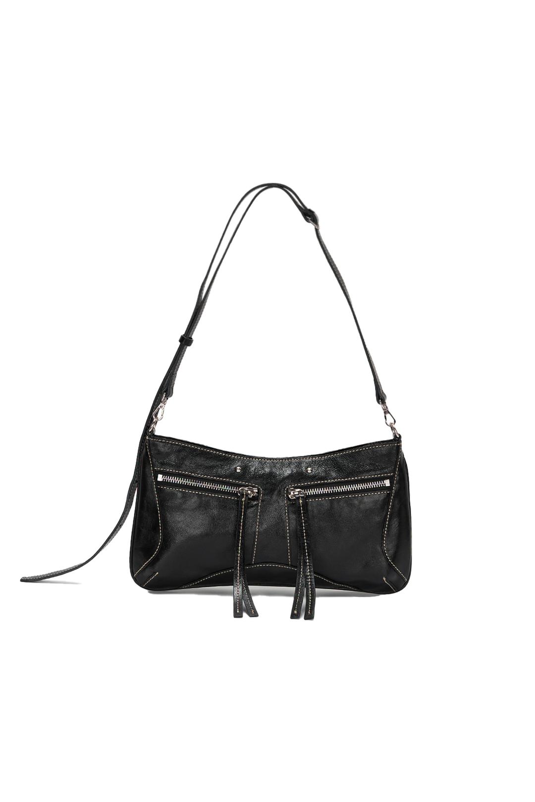 ZIPPER LEATHER SQUARE BAG IN BLACK