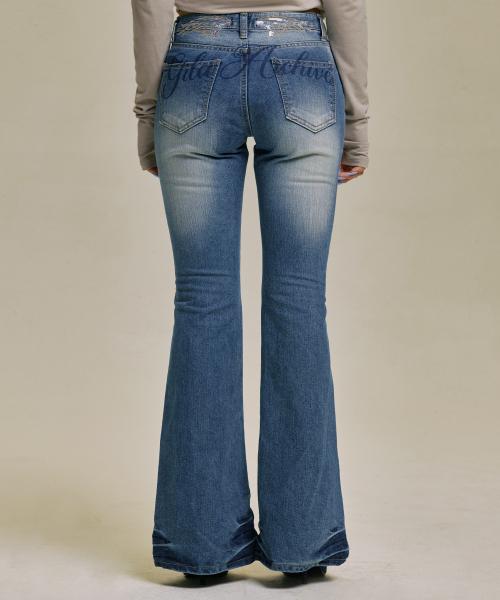 CRYSTAL WING BOOTSCUT DENIM PANTS_BL