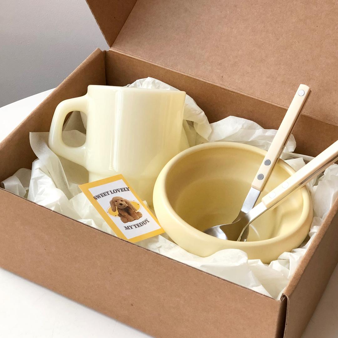 요거트볼+밀크글라스 커트러리 선물세트 디저트 집들이 선물 홈카페