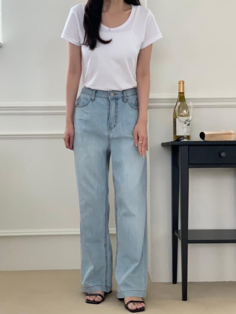 코이 키작녀청바지 여름 와이드 린넨데님 연청 153cm