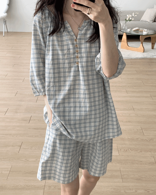 이즈니 셔링 워싱 면 반팔 파자마 set - 루즈핏
