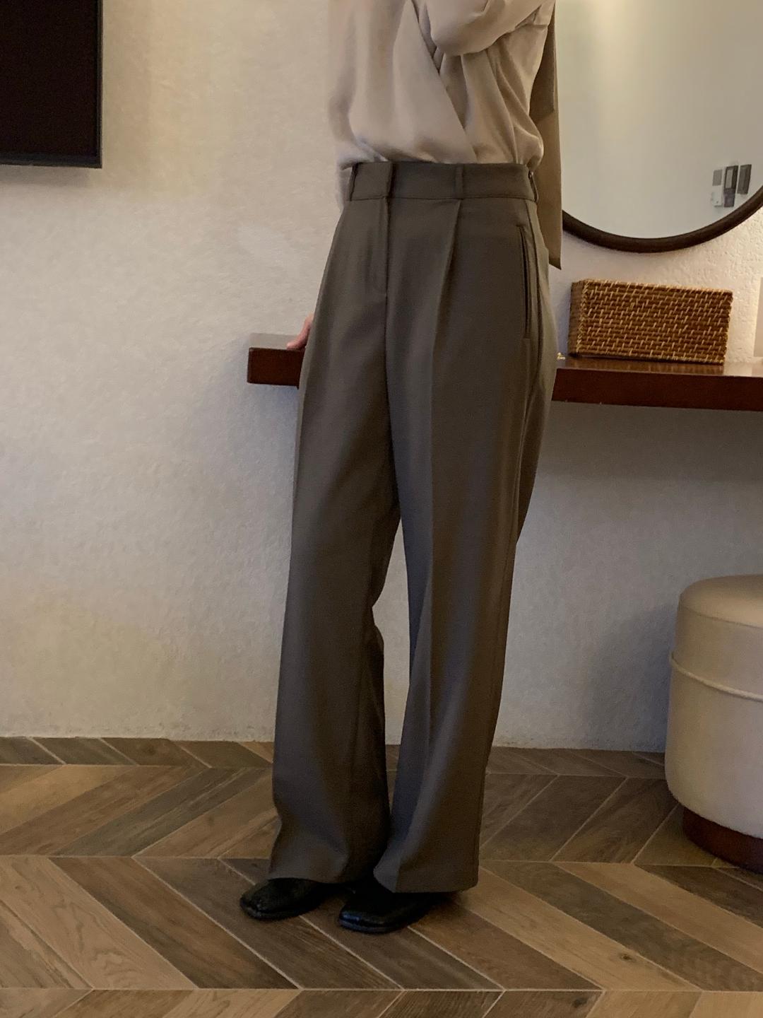 (온비전) 우드 와이드 원핀턱 슬랙스