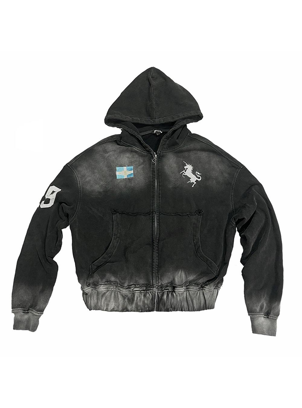 Embroidered Logo Cropped Zip-Up Hoodie