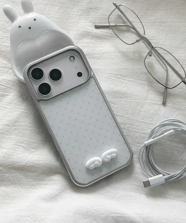 입체 엔젤 도트 실버 맥세이프 에포글라스 케이스