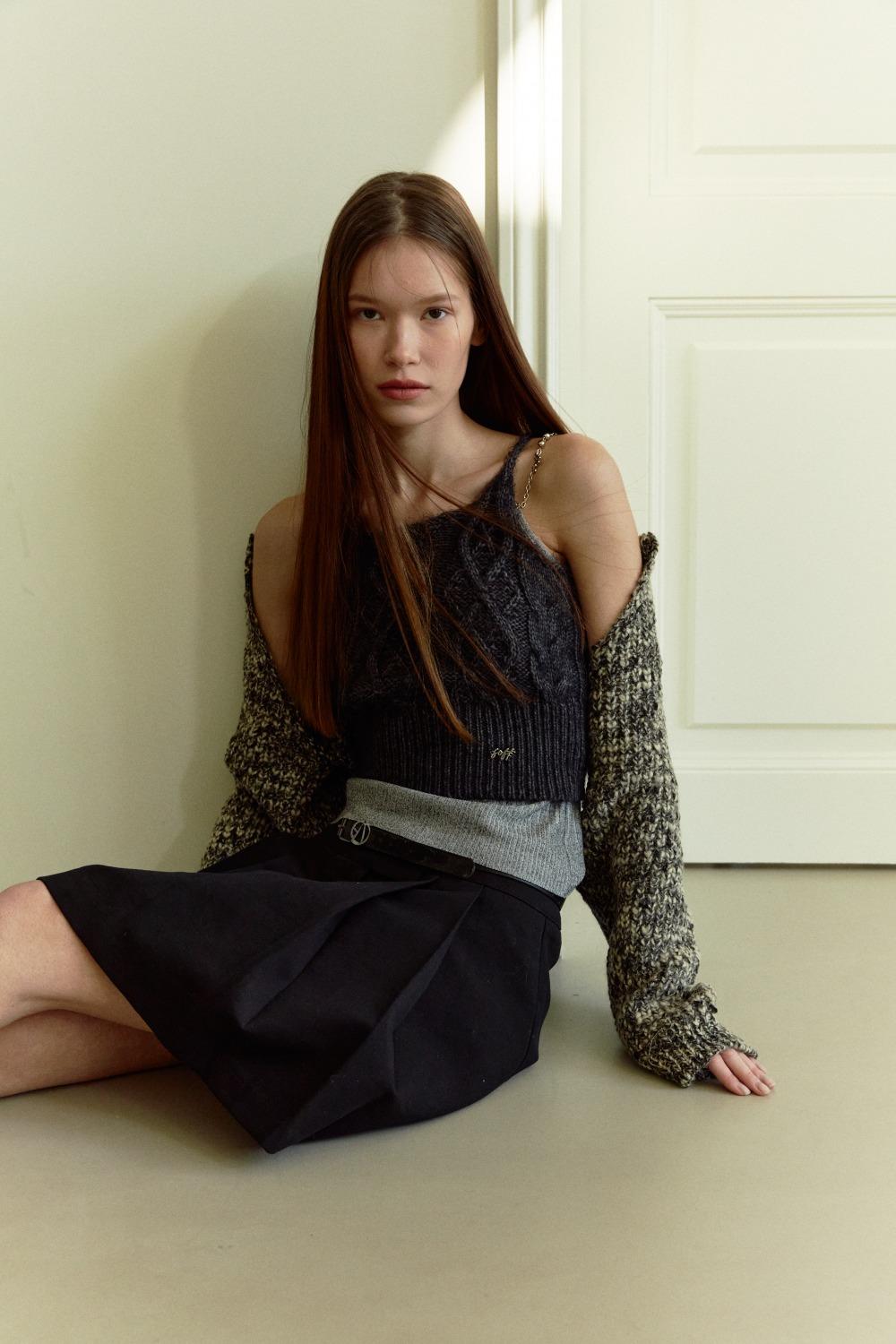 MIXED COLOR KNIT BOLERO_BLACK+CREAM MIX