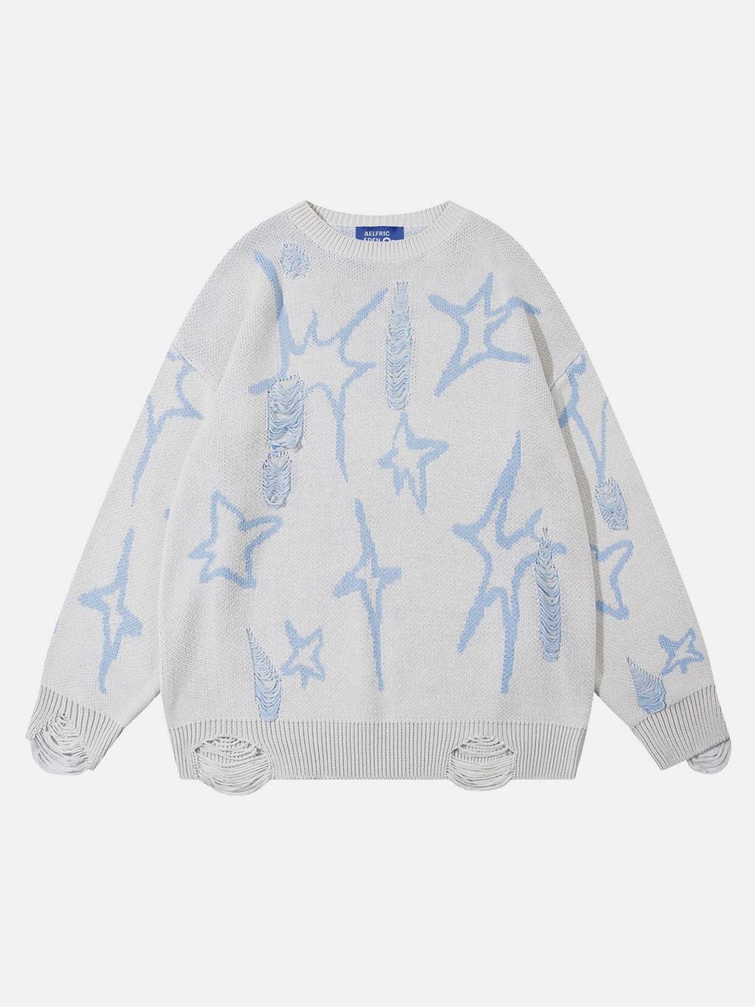 Aelfric Eden Star Jacquard Distressed Sweater - Grey / S