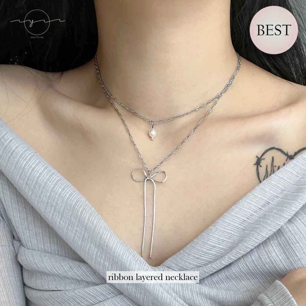 [Best] 리본 레이어드 목걸이 (써지컬스틸 체인)