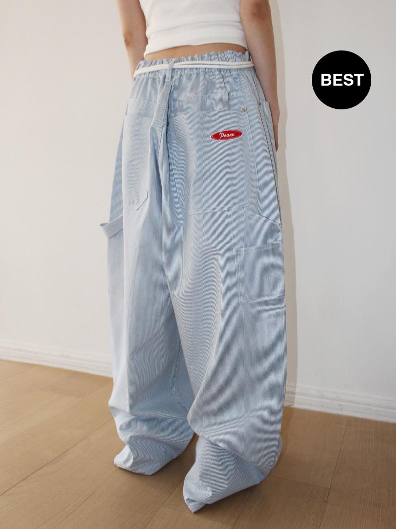 아케 PIECE STRIPE WIDE PT (sora / navy)