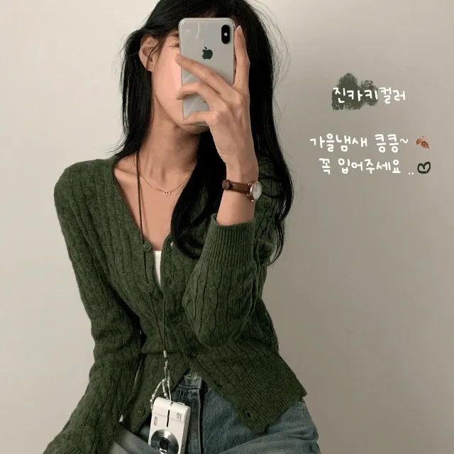 [허리잘록/슬림핏] 램스 울 꽈배기 브이넥 니트 가디건 (8col)