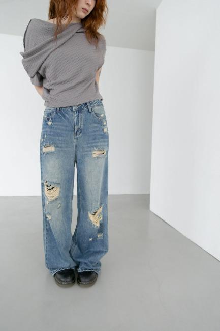오무수히 damage straight denim pants(S-M)