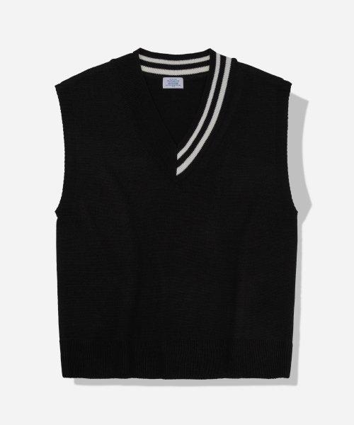 시티보이 바시티 브이넥 니트베스트 블랙