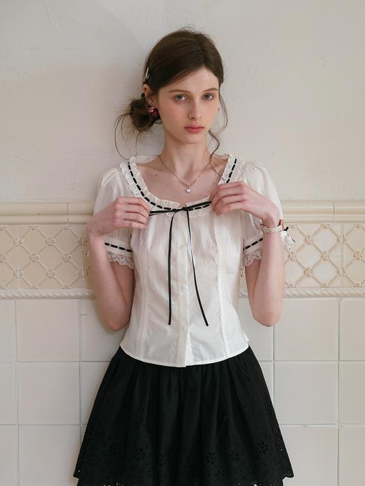 Cest_Line ribbon short sleeve shirt