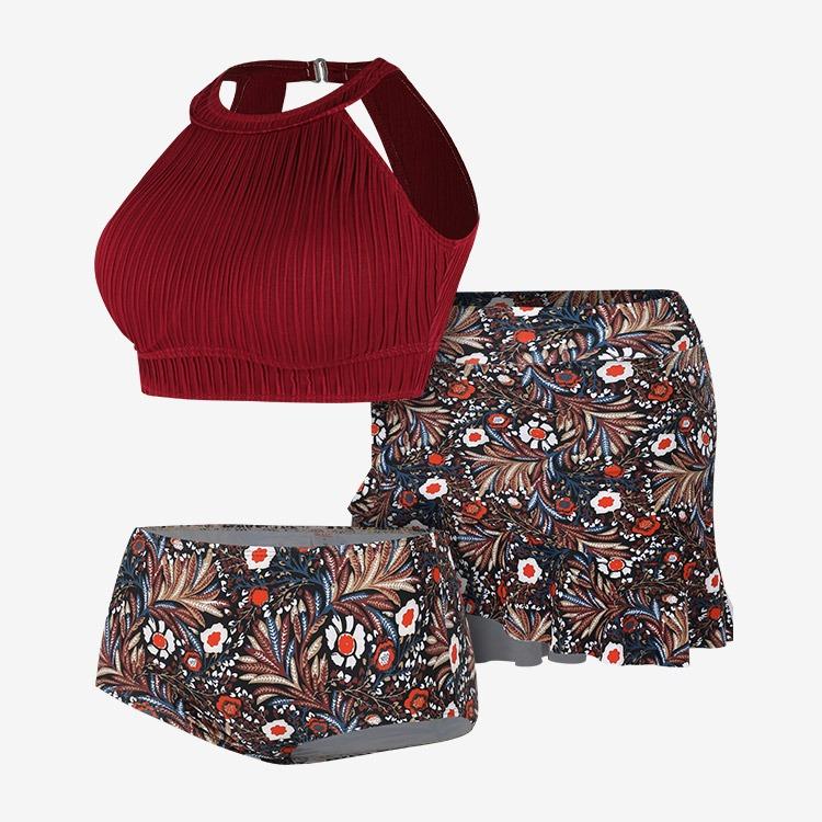 아이러브비키니 카디비 에스닉 홀터넥 와이어 비키니 와인