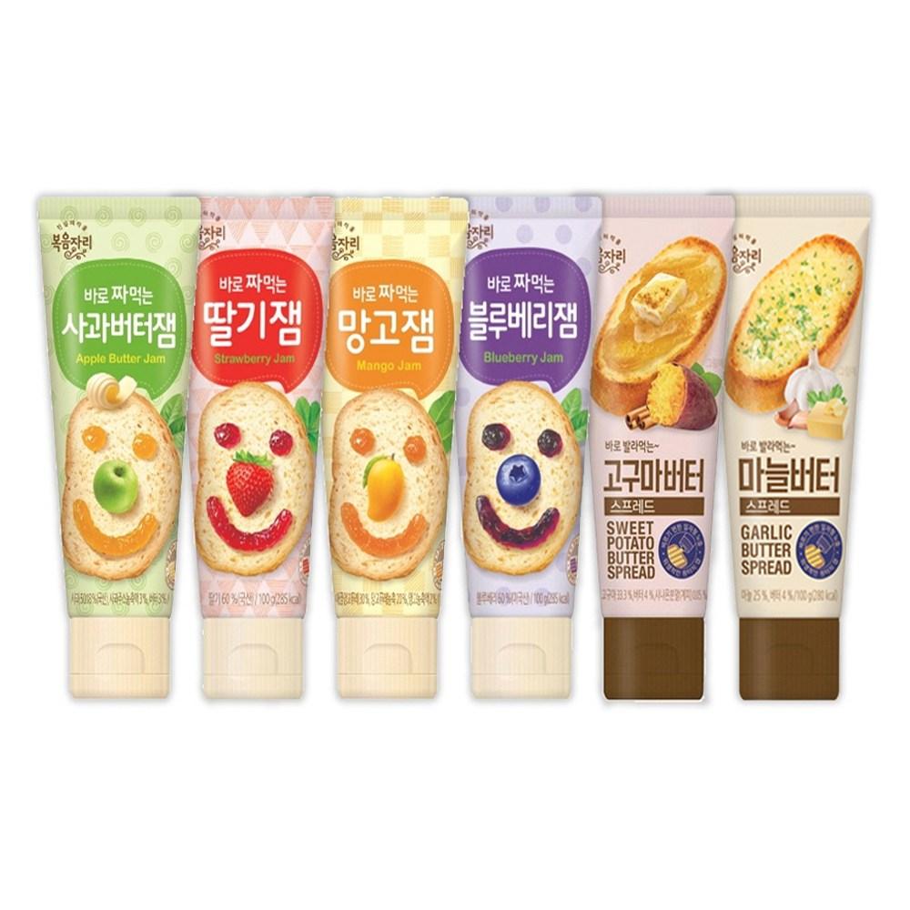 복음자리 짜먹는 튜브잼 사과 딸기 망고 블루베리 마늘버터 고구마버터 잼 100g, 100g, 1개