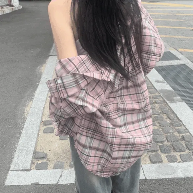 [오늘출발/빈티지] 루즈핏 핑크 체크셔츠 빈티지핑크 포켓셔츠 체크남방 가을신상 가을셔츠 꾸안꾸룩