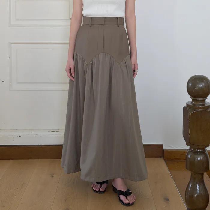 MAXI SHIRRING SKIRT_KHAKI
