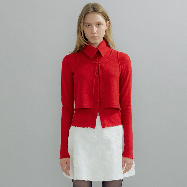 High-neck Wool Knit Top (Red)