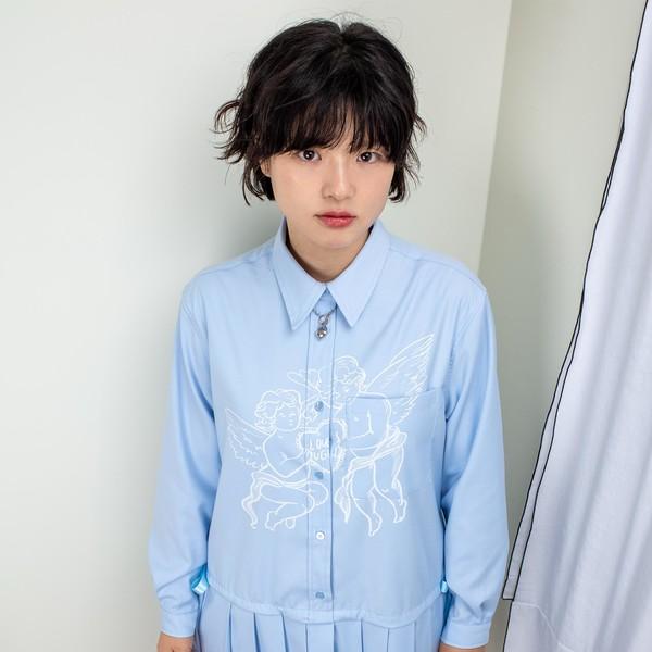 March angel pleats shirts dress _sky blue
