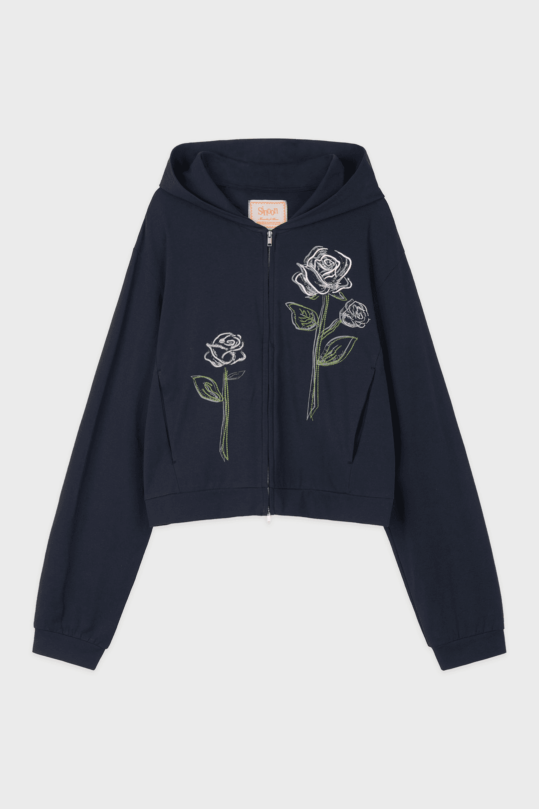 SN Rose Motif Zip-Up Hoodie (Navy)