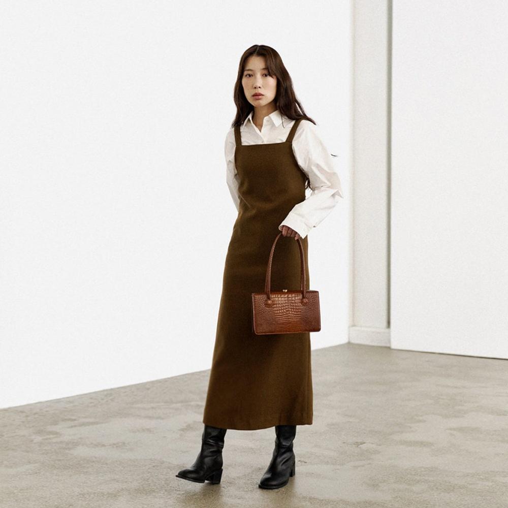 WOOL SLIP DRESS [BROWN]