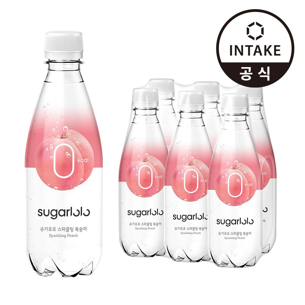 [6병] 인테이크 슈가로로 스파클링 0칼로리 과일탄산 무설탕 복숭아 350ml [원산지:상세설명에 표시]