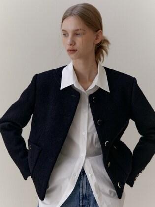 WOOL BOUCLE TWEED JACKET NAVY