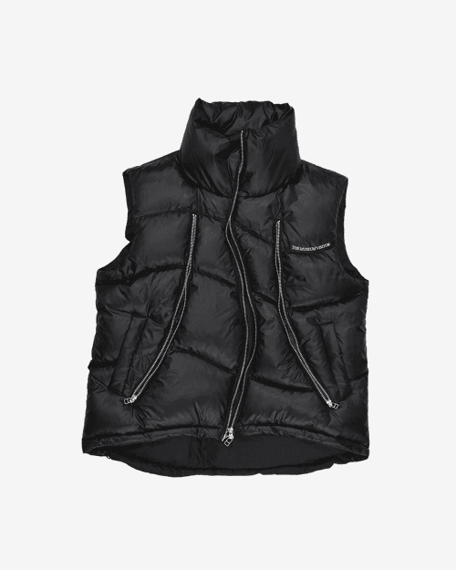 CURVED ZIPPER PUFFER DOWN VEST (GLOSSY BLACK)