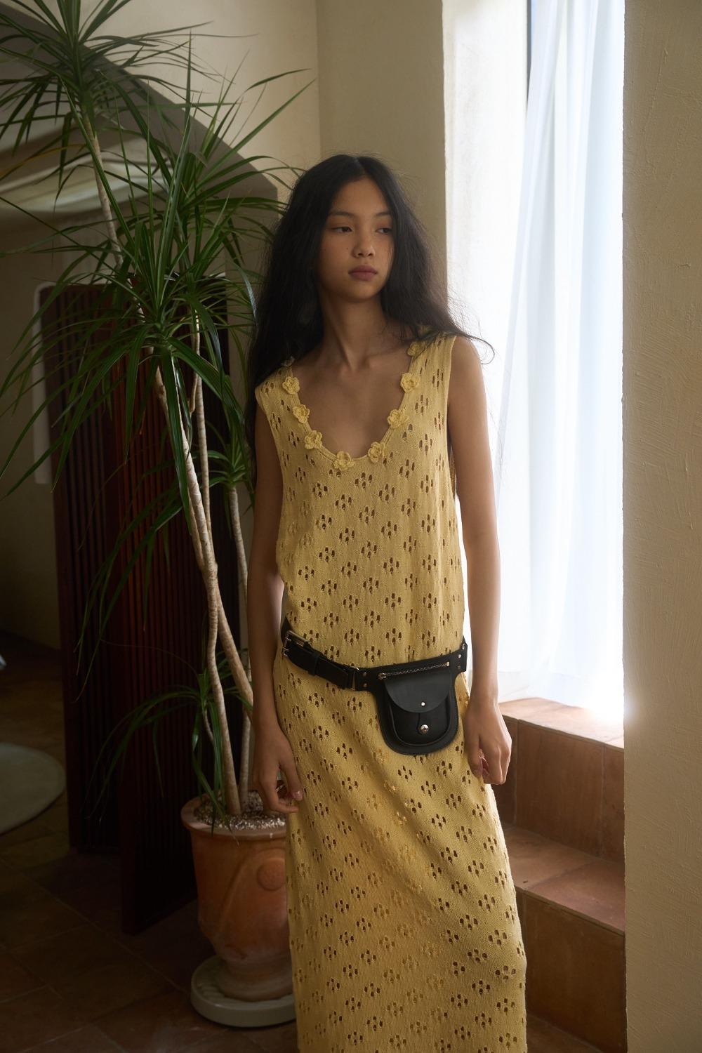 Vintage Weave Long Dress / Custard