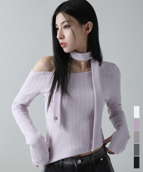 Bonnie Off-shoulder Scarf T-shirt - 5COL