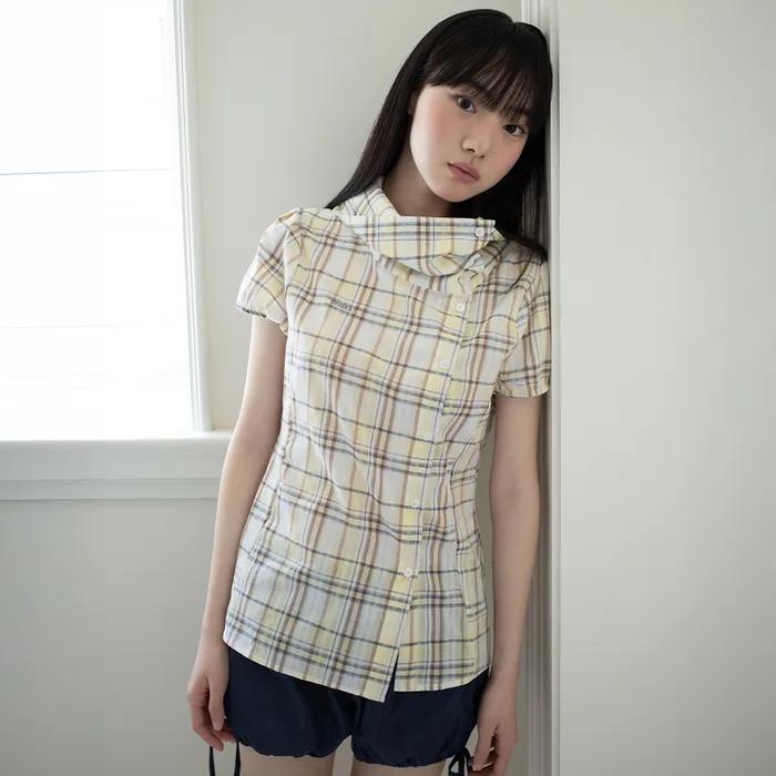 [5차 리오더] DRAPE COLLAR BLOUSE (YELLOW CHECK)