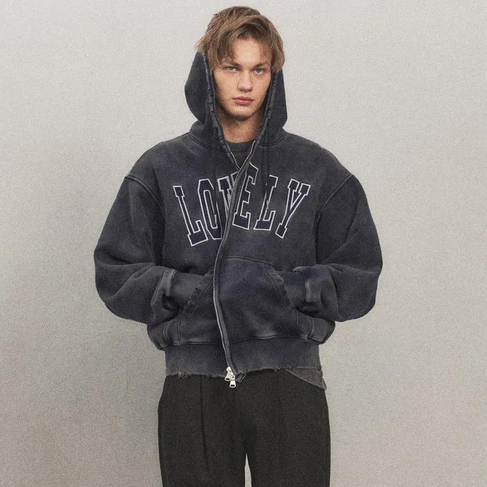 LONELY/LOVELY SALT WASHING HOODIE ZIP-UP NAVY